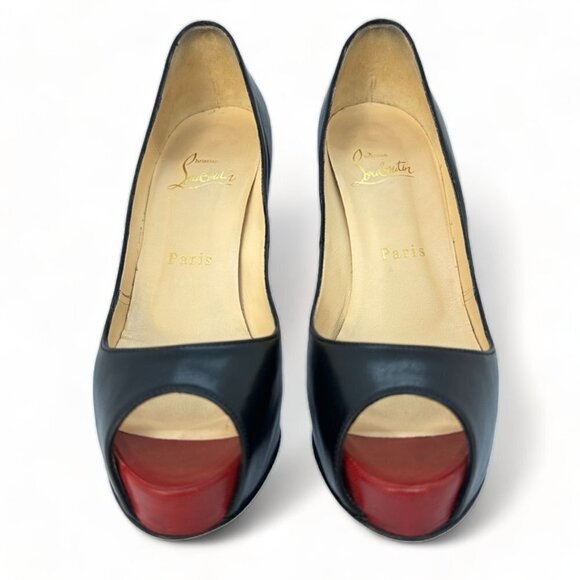 Christian Louboutin Very Prive 120 Leather Black Red EU 35.5 Peep Toe Pump - Picture 4 of 11